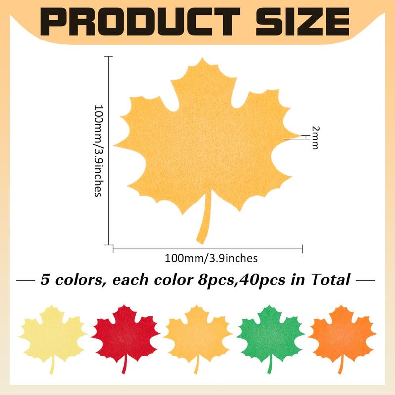 MAYJOYDIY 40Pcs Fall Felt Maple Leaves Cutout Embellishment 5 Colors Autumn Leaf Decors for Thanksgiving Home Classroom Wall Craft Project - Image 2